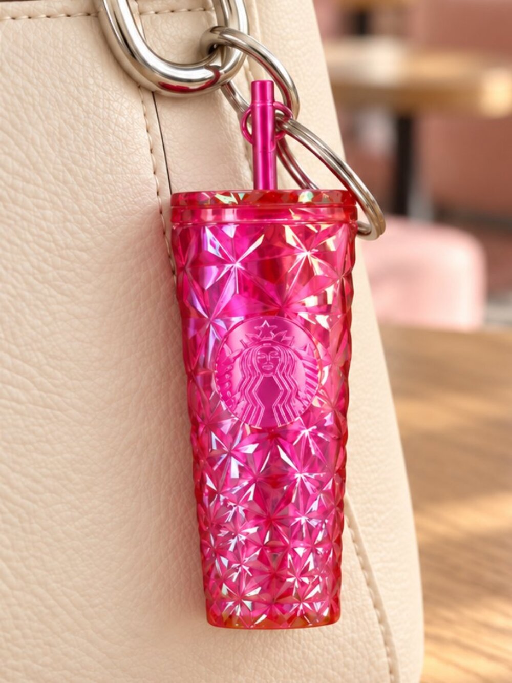 Starbucks Fuchsia Prism Cold Cup Keychain Pink Purse Bag Charm Summer 2024 NWT
